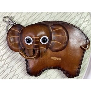 Hand Made PANAMA Genuine Leather Elephant Coin Purse/Wristlet/Wallet/Pouch 4x6"